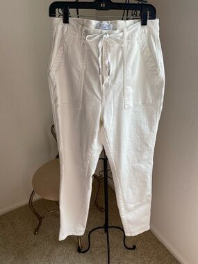 Judy Blue White Drawstring Denim Cotton Blend Pants